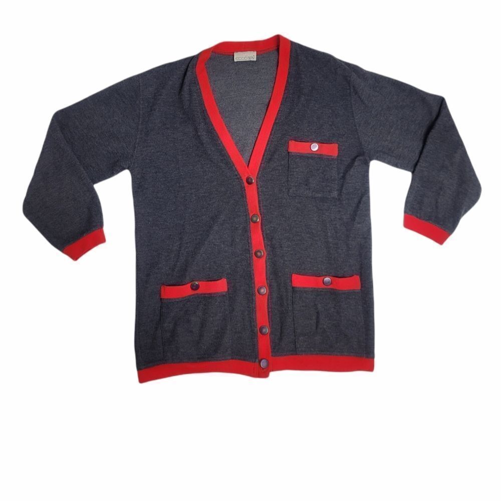 VINTAGE 90s cardigan button‎ up gray academia top M